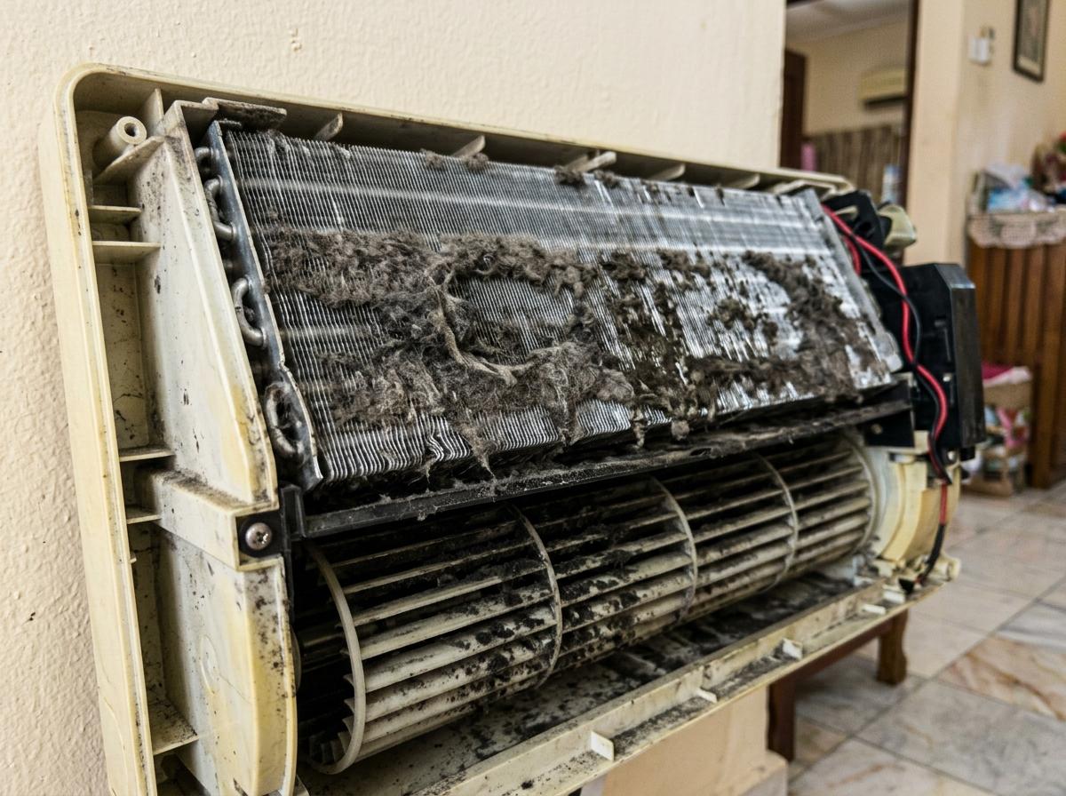 Job 1 before: heavily dirty indoor cooling coil